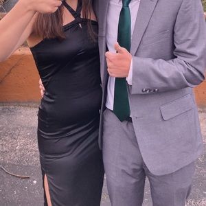 Silky black halter dress